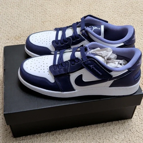 New Nike Air Jordan 1 Low Flyease (GS) Kids Purple and White Sneakers - Picture 2 of 9